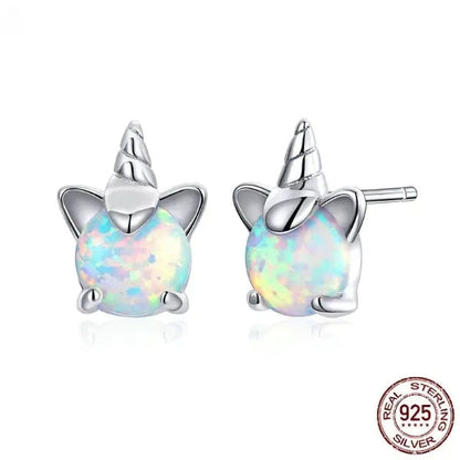 925 Sterling Silver Unicorn Opal Stud Earrings WEM Support (www.WEM.support)