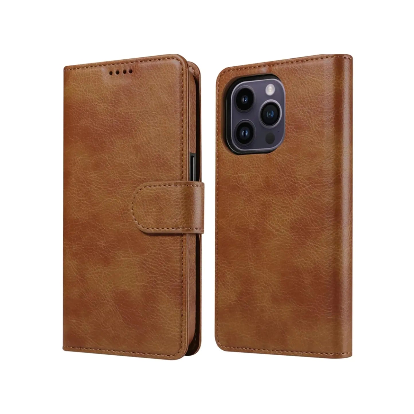 EMF Protection Anti Radiation iPhone Leather Flip Folio Case for iPhone, Genuine Leather Wallet Case/Cover with Card Holder & Stand Function (Brown, iPhone 16 Plus)