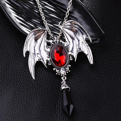 Red Crystal Vampire Bat Pendant WEM Support (www.WEM.support)