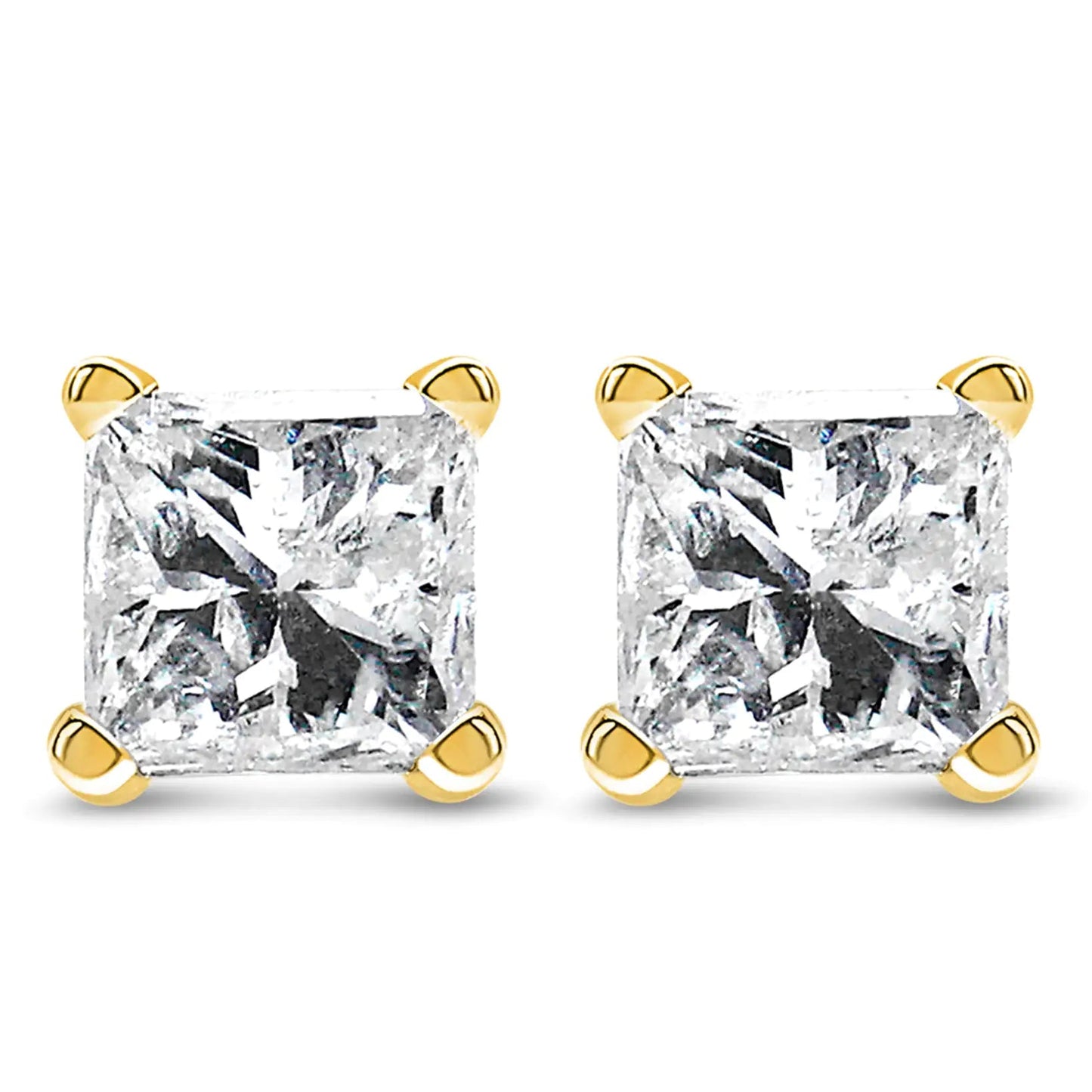 AGS Certified Princess-Cut Square Diamond 4-Prong Solitaire Stud Earrings in 14K Gold (N-O Color, SI2-I1 Clarity) WEM Support (www.WEM.support)