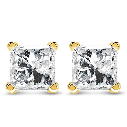 AGS Certified Princess-Cut Square Diamond 4-Prong Solitaire Stud Earrings in 14K Gold (N-O Color, SI2-I1 Clarity) WEM Support (www.WEM.support)