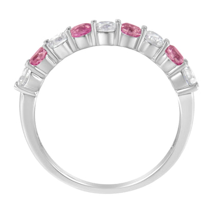 10KT White Gold 1/2 cttw Diamond and 3MM Created Gemstone Band Ring (H-I, I1-I2) WEM Support (www.WEM.support)
