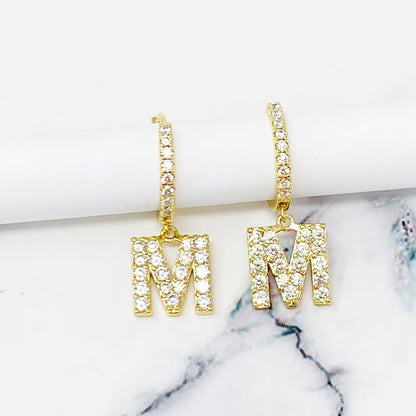 Crystal Initial Drop Earrings WEM Support (www.WEM.support)