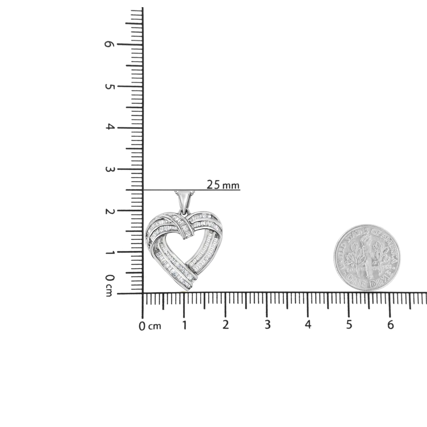 Colar com Pingente em Forma de Coração em Prata de Lei e Diamantes Baguete de 7/8 cttw (I-J, I2-I3) WEM Support (www.WEM.support)