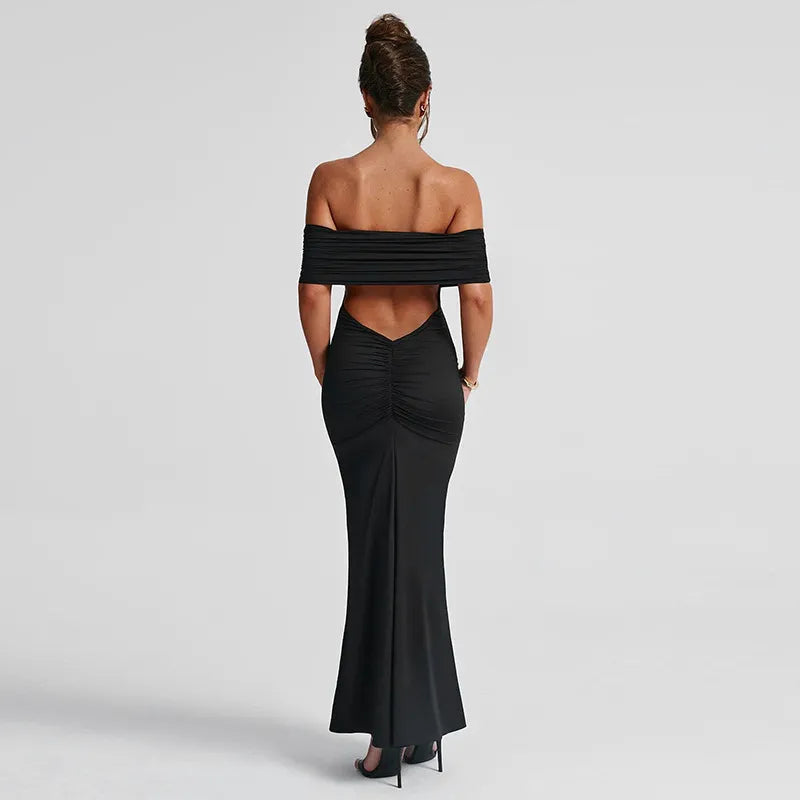 Socialite Style Elegant Sexy Backless Off-shoulder Dress Women WEM Support (www.WEM.support)