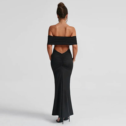 Socialite Style Elegant Sexy Backless Off-shoulder Dress Women WEM Support (www.WEM.support)