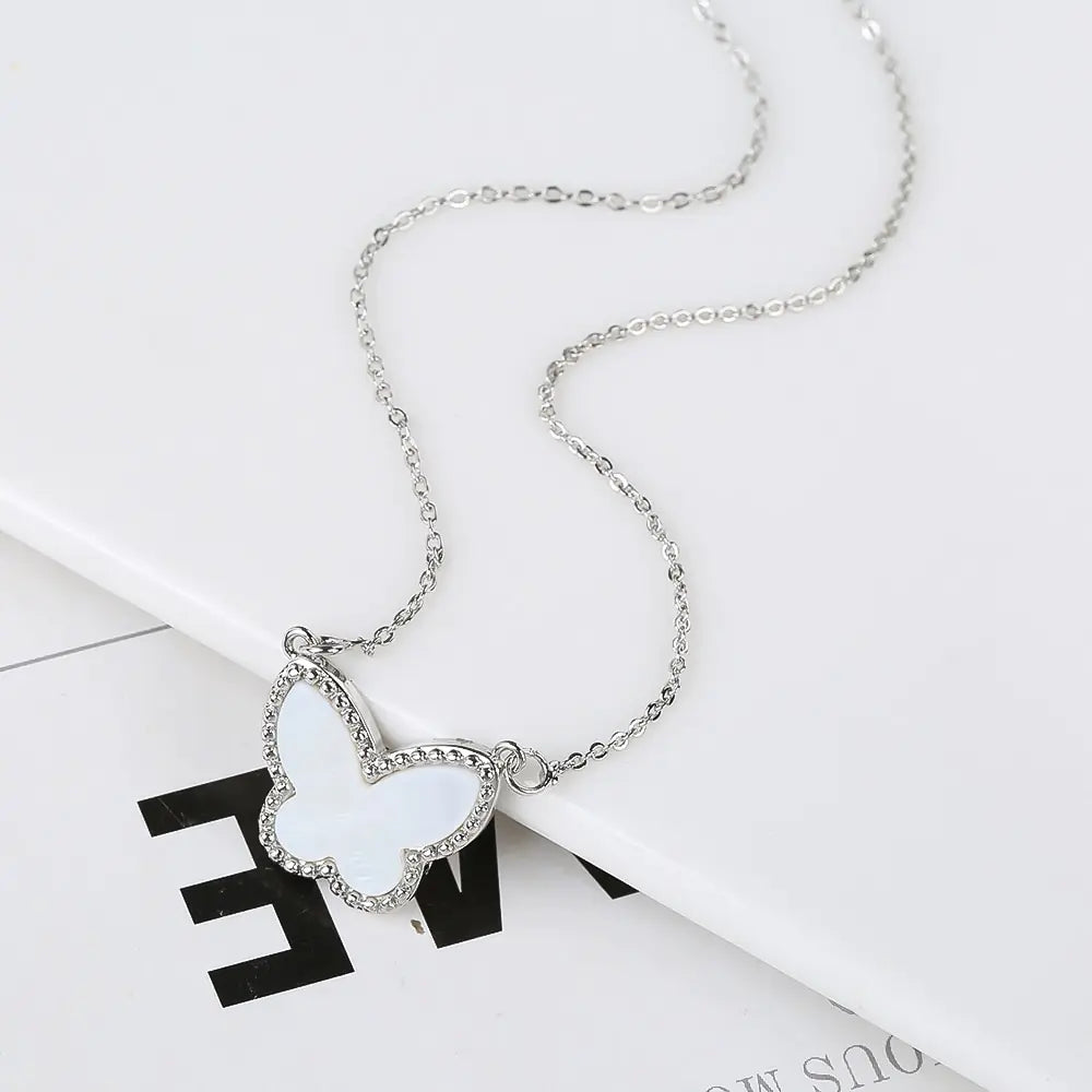 Butterfly Silver-Plated Pendant Necklace WEM Support (www.WEM.support)