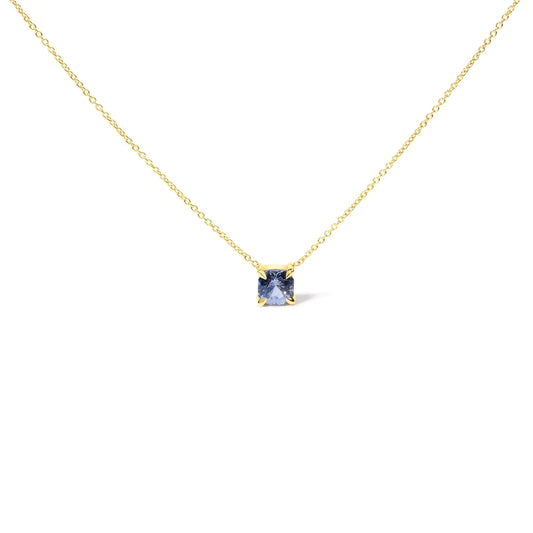 14k Yellow Gold 4/5 Cttw Natural Cushion Cut Blue Sapphire Solitaire Pendant Necklace - 15-16 Inches Adjustable WEM Support (www.WEM.support)
