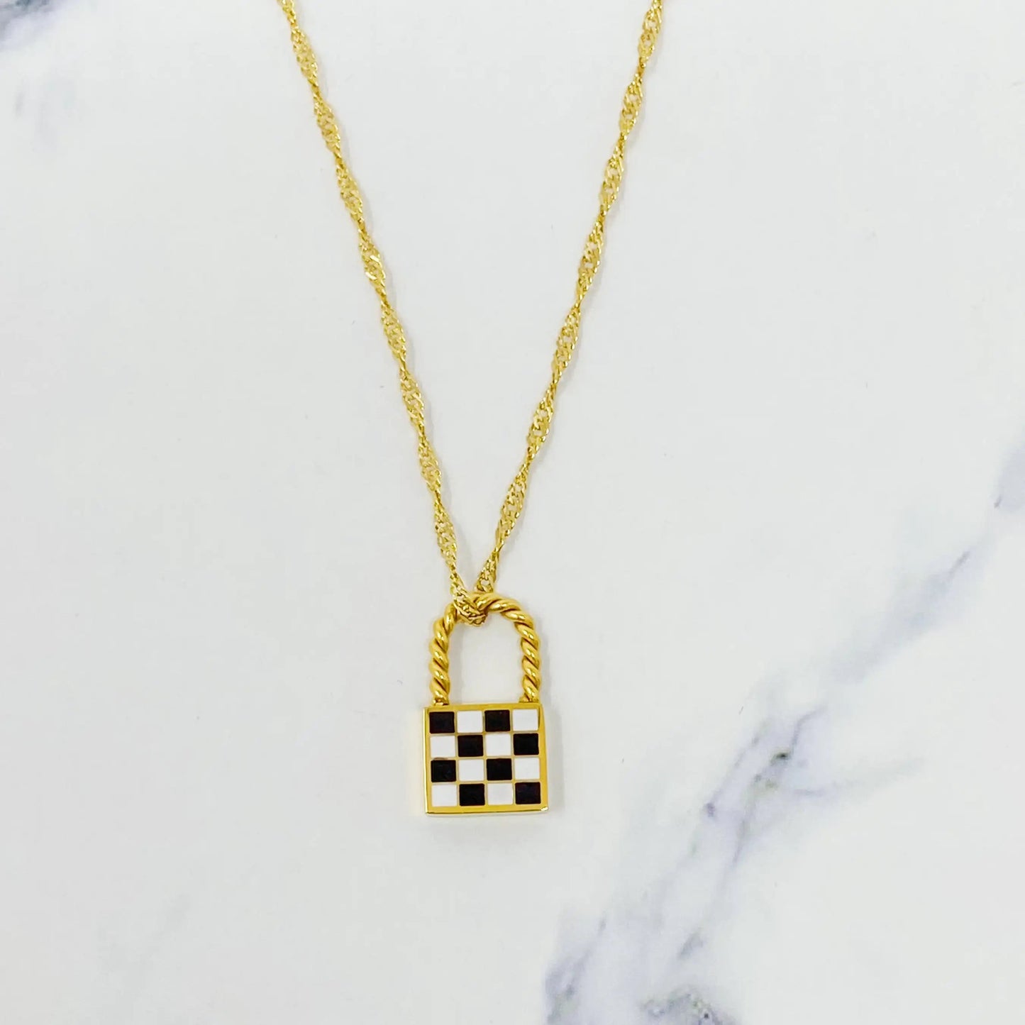 Checkered Locket Necklace WEM Support (www.WEM.support)