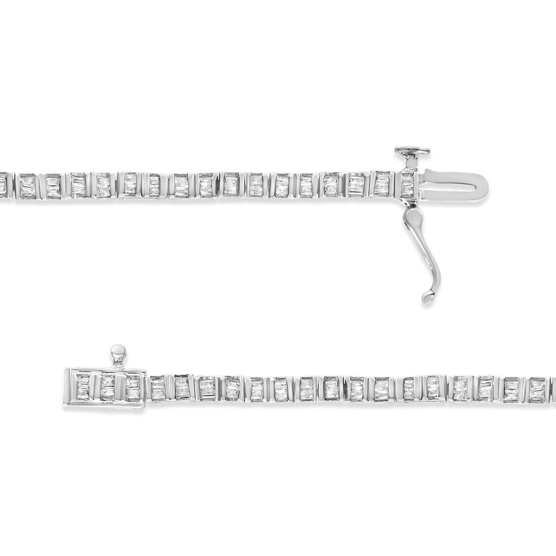 Pulsera de Tenis de Diamantes en Baguette 1-1/10 Cttw Canal Engastado en Plata de Ley .925 (Color H-I, Claridad I2-I3) - 7" WEM Support (www.WEM.support)