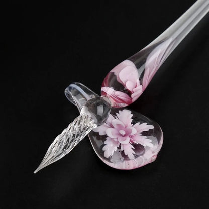 Elegant Crystal Floral Glass Dip Pen WEM Support (www.WEM.support)