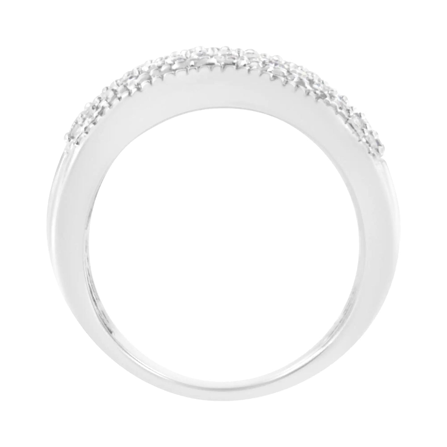Bague Moderne en Argent Sterling .925 avec 1cttw de Diamants Multirangées Ronde et Baguette (Clarté I2-I3, Couleur H-I) WEM Support (www.WEM.support)