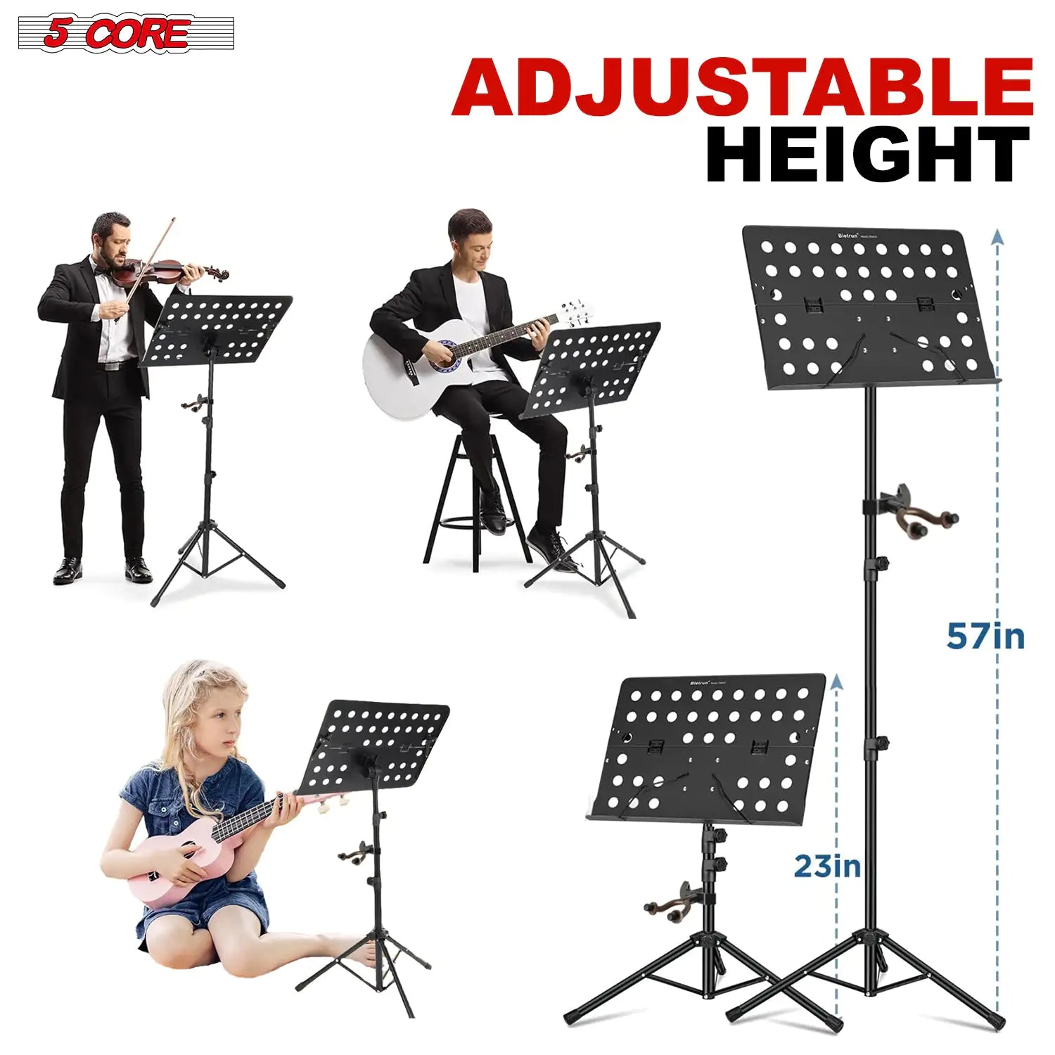 5Core Music Stand For Sheet Music Portable Tripod Adjustable Folding Note Holder BLACK WEM Support (www.WEM.support)