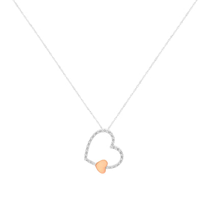 10KT Two Tone Gold 1/6 cttw Diamond Floating Heart Pendant Necklace (K-L, I1-I2) WEM Support (www.WEM.support)