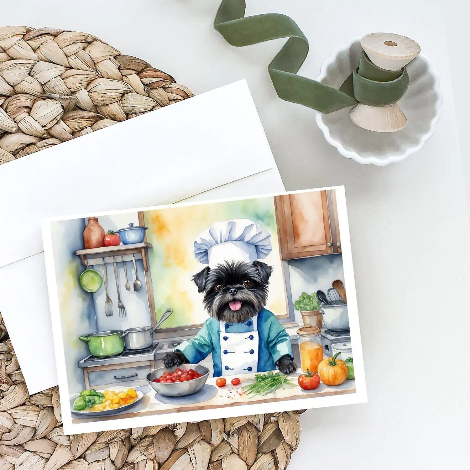 Affenpinscher The Chef Greeting Cards Pack of 8 WEM Support (www.WEM.support)