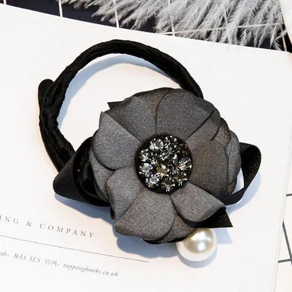 Elegant Rhinestone Flower Pearls Hair Curls Bun Maker WEM Support (www.WEM.support)