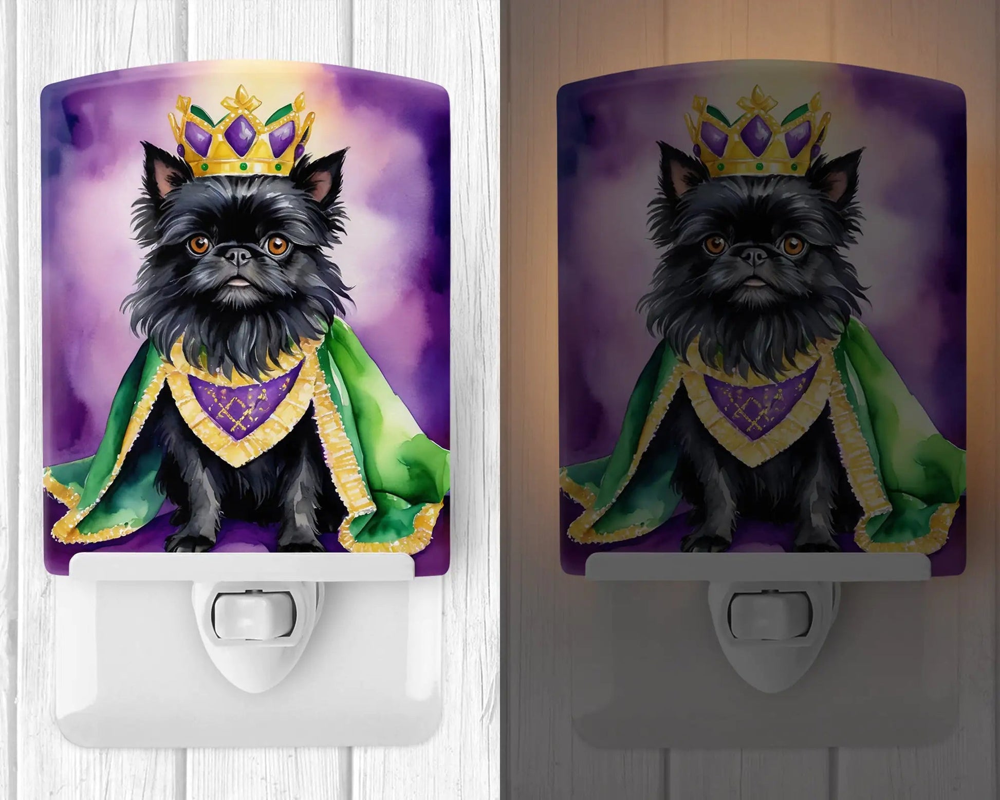 Affenpinscher King of Mardi Gras Ceramic Night Light WEM Support (www.WEM.support)