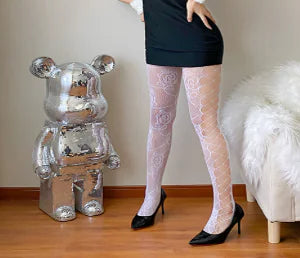 Thin Hollow Flower Print Stockings Base WEM Support (www.WEM.support)