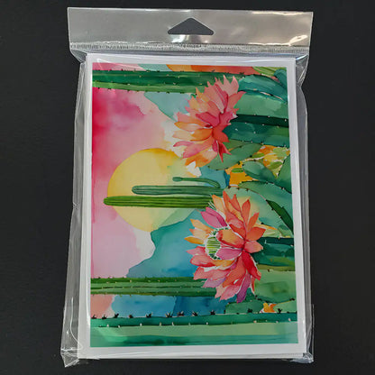 Arizona Saguaro Cactus Blossom in Watercolor Greeting Cards Pack of 8 WEM Support (www.WEM.support)