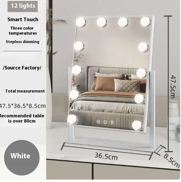 Vanity Mirror with Lights, Hollywood Vanity Makeup Mirror with 9 Dimmable LED Bulbs, 3 Color Lighting Modes, Detachable 10X Magnification, 360°Rotation,White WEM Support (www.WEM.support)