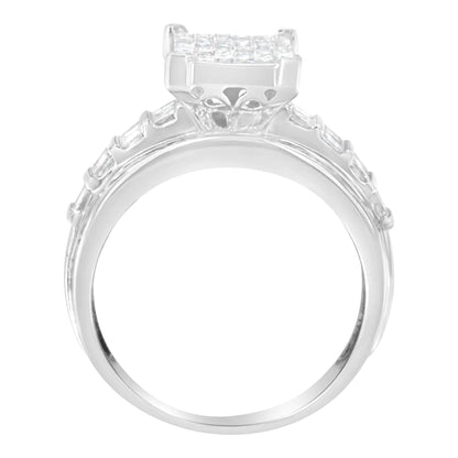 14K White Gold 2.0 Cttw Mixed-Cut Diamond Rectangle Invisible-Set Composite Cluster Ring with Bar- and Channel-Set Band (H-I Color, SI2-I1 Clarity) WEM Support (www.WEM.support)