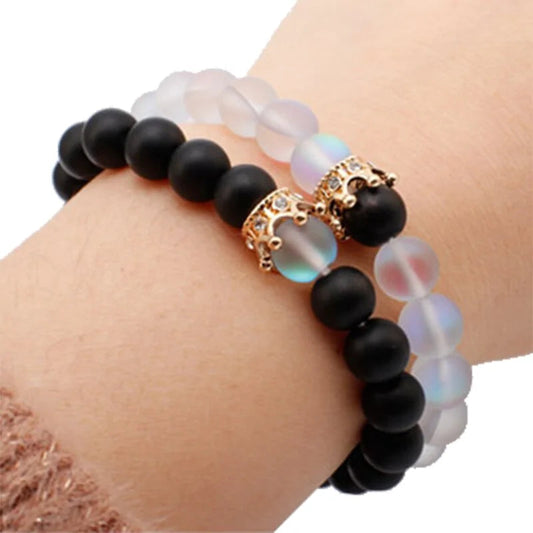 Natural Stone Beads Bracelet with Zircon Crown Charm WEM Support (www.WEM.support)