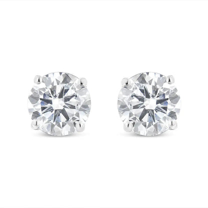 10K White Gold 1.00 Cttw Round Brilliant-Cut Diamond Classic 4-Prong Stud Earrings with Screw Backs (H-I Color, I2-I3 Clarity) WEM Support (www.WEM.support)