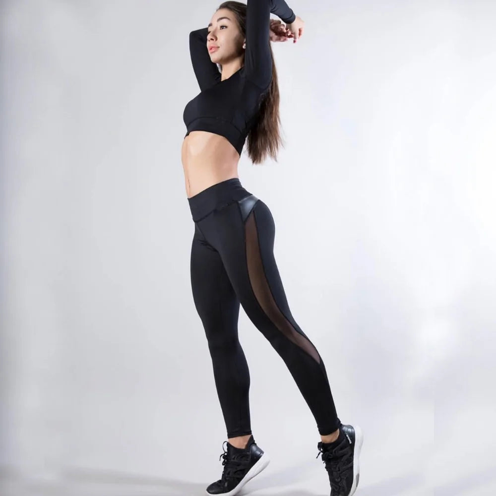 Schwarze Mesh-Splice Fitness Leggings WEM Support (www.WEM.support)