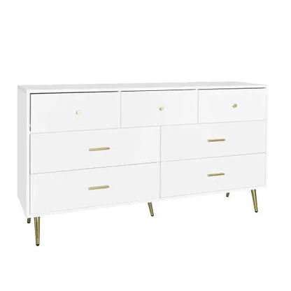 Seven Drawers Large Chest Of Drawer Cabinet With Golden Handle And Golden Legs White Color WEM Support (www.WEM.support)