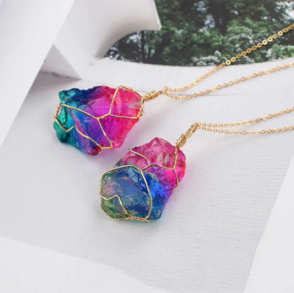 Seven-color, Natural Stone Rough Stone Winding, Crystal Pendant Transparent WEM Support (www.WEM.support)