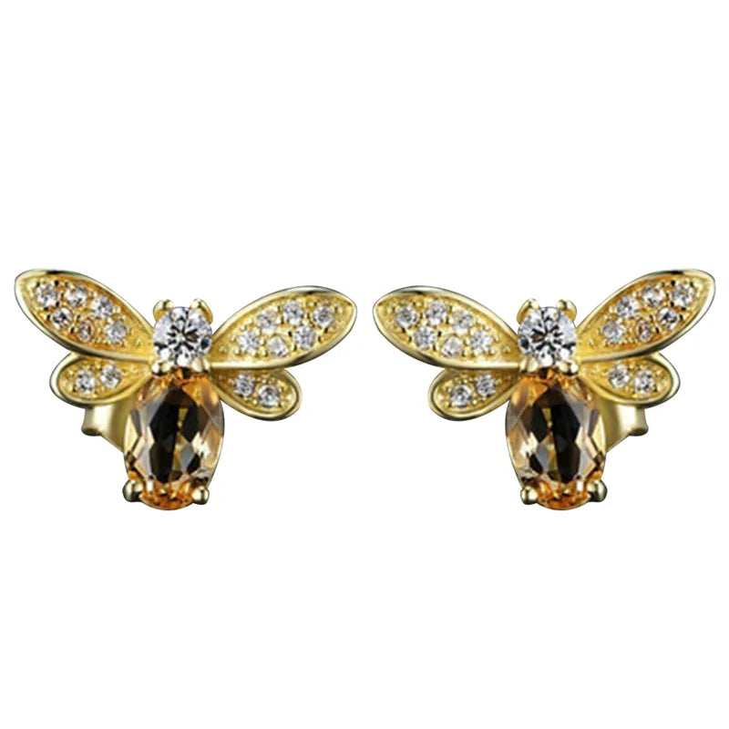 Amber Crystal Earrings with Bee CZ Wings WEM Support (www.WEM.support)