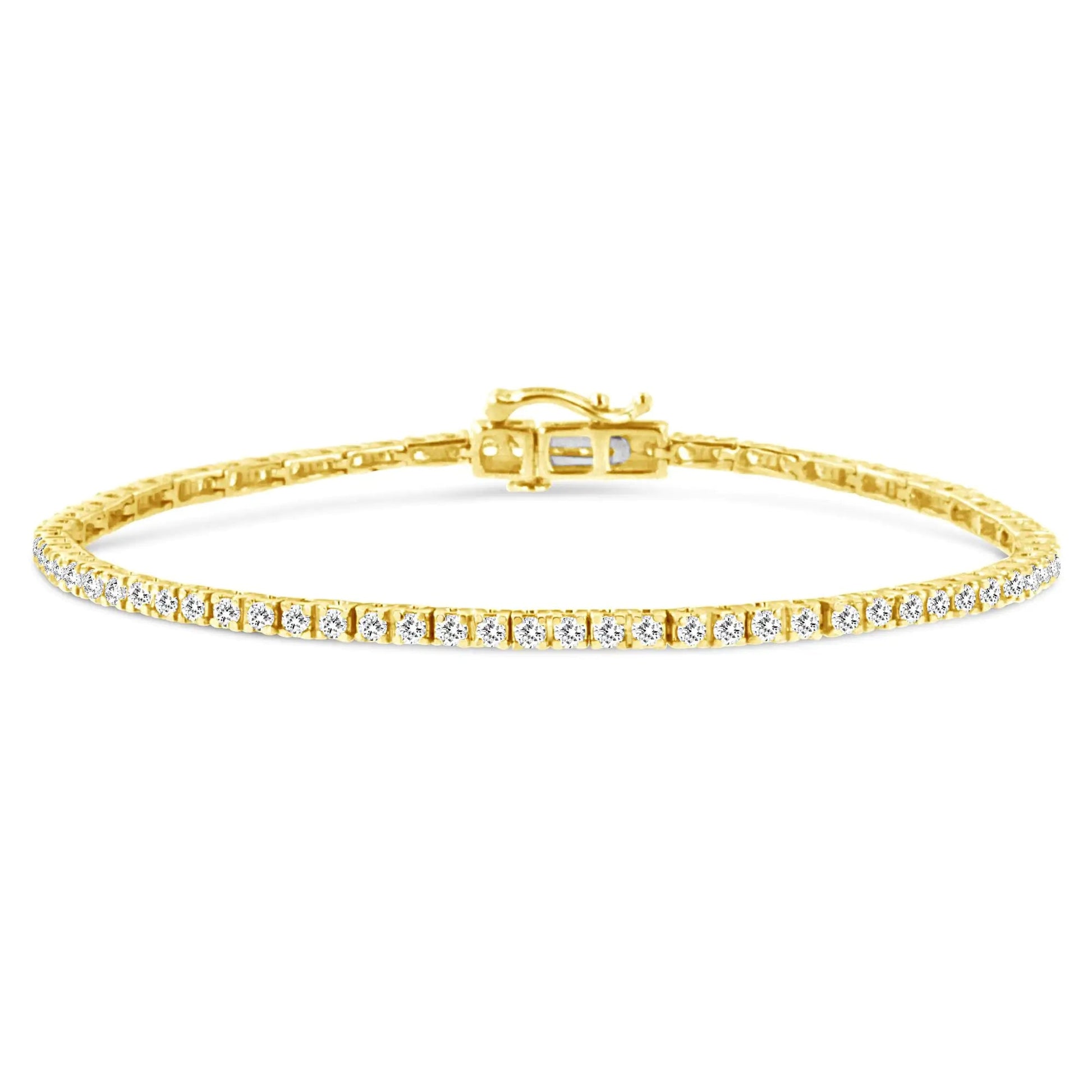 Pulsera de Tenis de Eslabones Clásicos de Plata Esterlina .925 con Baño de Oro Amarillo de 14K y 2.0 Cttw de Diamantes (Color K-L, Claridad I2-I3) - 7-1/4" WEM Support (www.WEM.support)