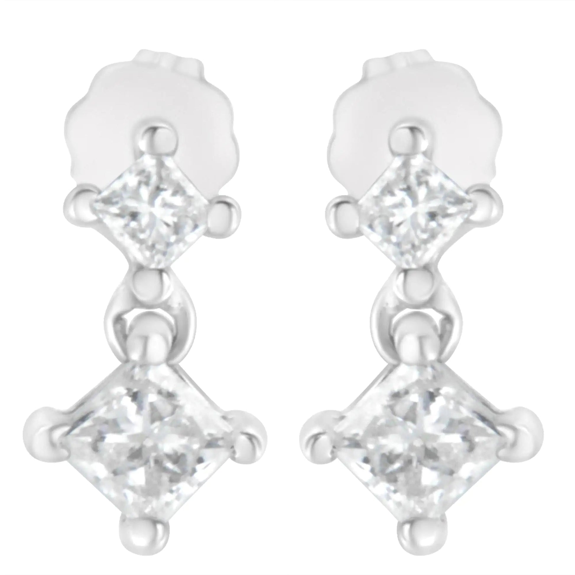 14K White Gold 3/4 cttw Double Diamond Princess-Cut Stud Earrings (I-J Clarity, I2-I3 Color) WEM Support (www.WEM.support)