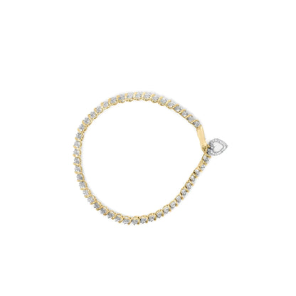 10K Yellow Gold 2.0 Cttw Diamond 2 Row Link and Heart Charm 7" Link Bracelet (I-J Color, I3 Clarity) WEM Support (www.WEM.support)