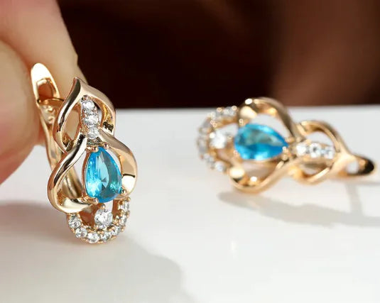 Droplet Bright Topaz Earrings In Champagne Gold Plated WEM Support (www.WEM.support)