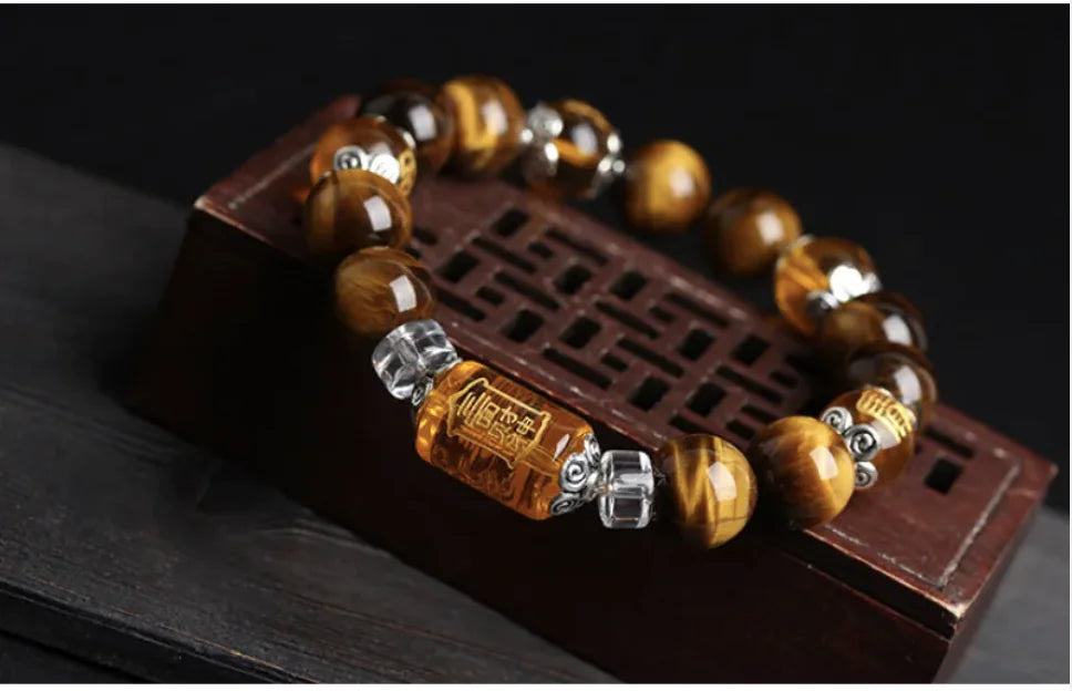 Natural Tiger Eye Triple-Face Fortune Bead Bracelet WEM Support (www.WEM.support)