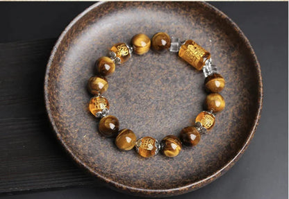 Natural Tiger Eye Triple-Face Fortune Bead Bracelet WEM Support (www.WEM.support)