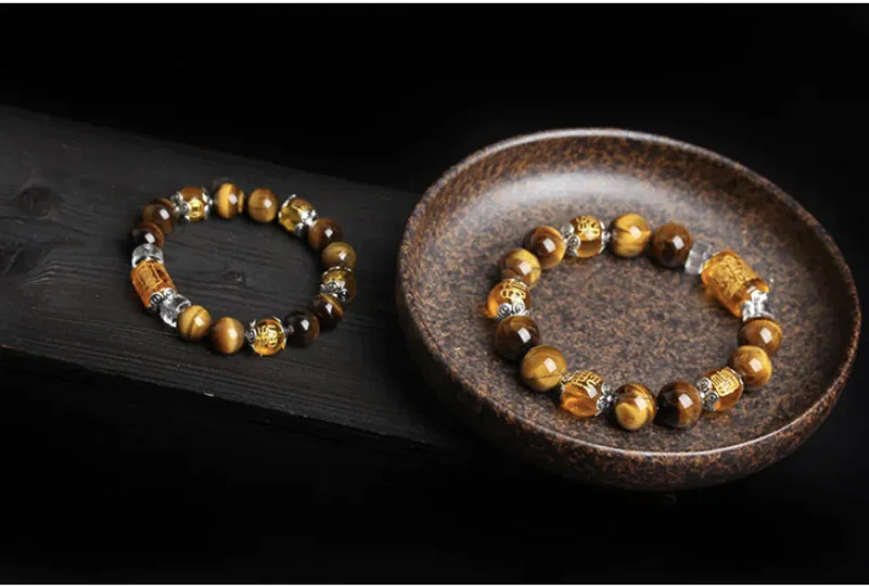 Natural Tiger Eye Triple-Face Fortune Bead Bracelet WEM Support (www.WEM.support)