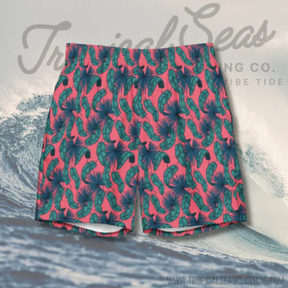 Men's Tropical Flamingo Palms Board Shorts WEM Support (www.WEM.support)