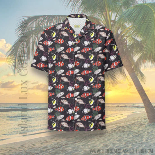 Murky Reef Tropical Saltwater Fish Hawaiian Button Shirt: Dive into Underwater Elegance! WEM Support (www.WEM.support)