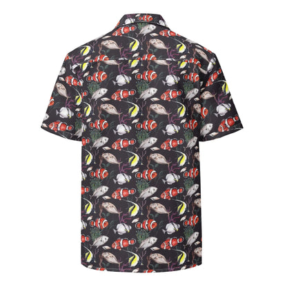 Murky Reef Tropical Saltwater Fish Hawaiian Button Shirt: Dive into Underwater Elegance! WEM Support (www.WEM.support)