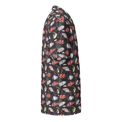 Murky Reef Tropical Saltwater Fish Hawaiian Button Shirt: Dive into Underwater Elegance! WEM Support (www.WEM.support)