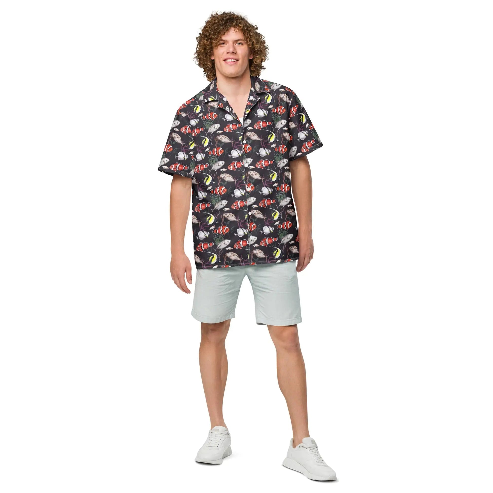 Murky Reef Tropical Saltwater Fish Hawaiian Button Shirt: Dive into Underwater Elegance! WEM Support (www.WEM.support)