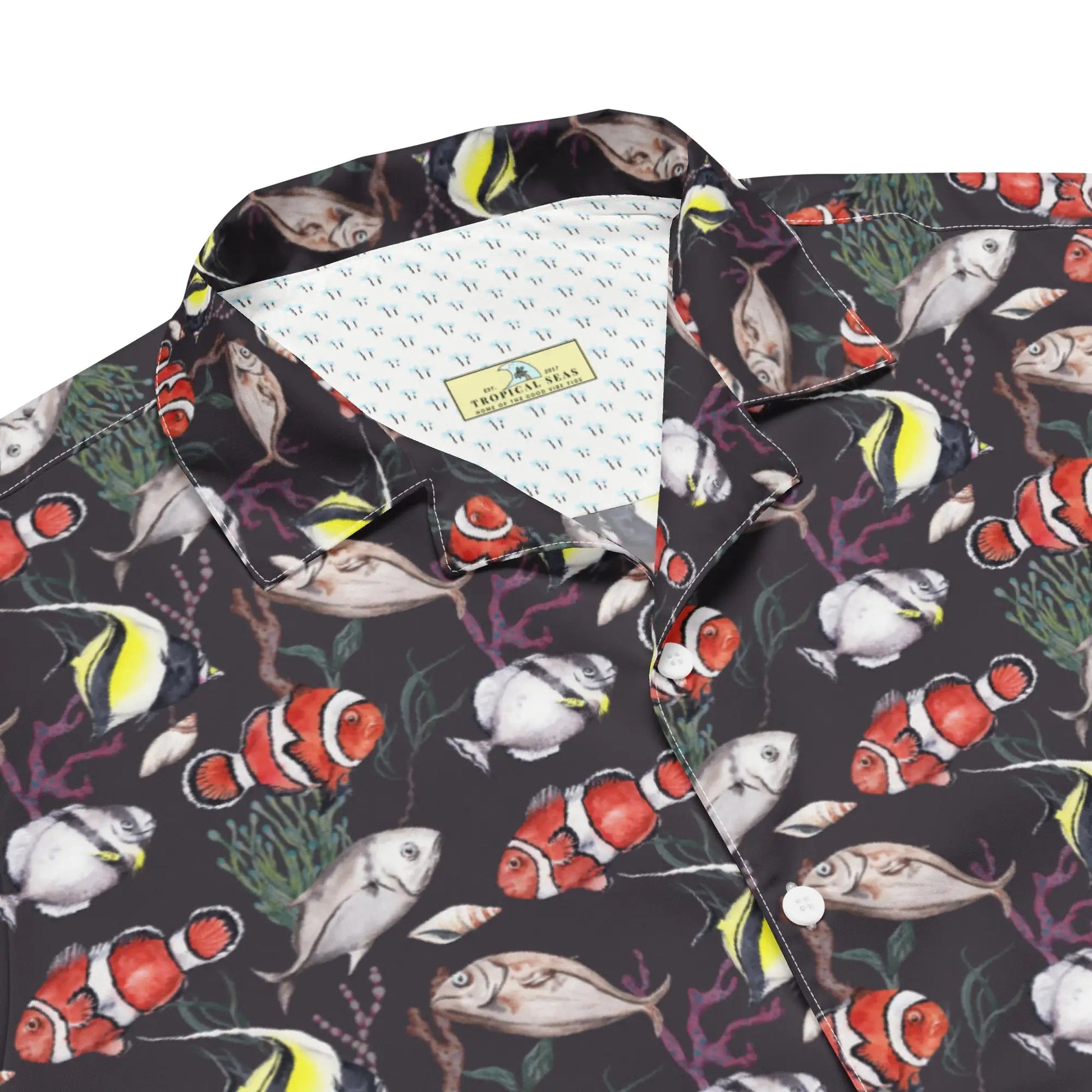 Murky Reef Tropical Saltwater Fish Hawaiian Button Shirt: Dive into Underwater Elegance! WEM Support (www.WEM.support)