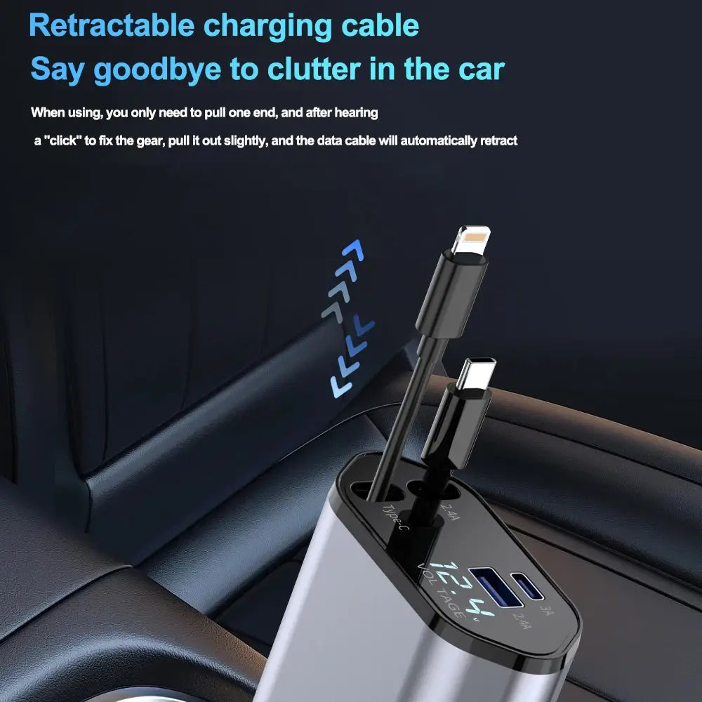 Retractable Car Charger Wired WEM Support (www.WEM.support)