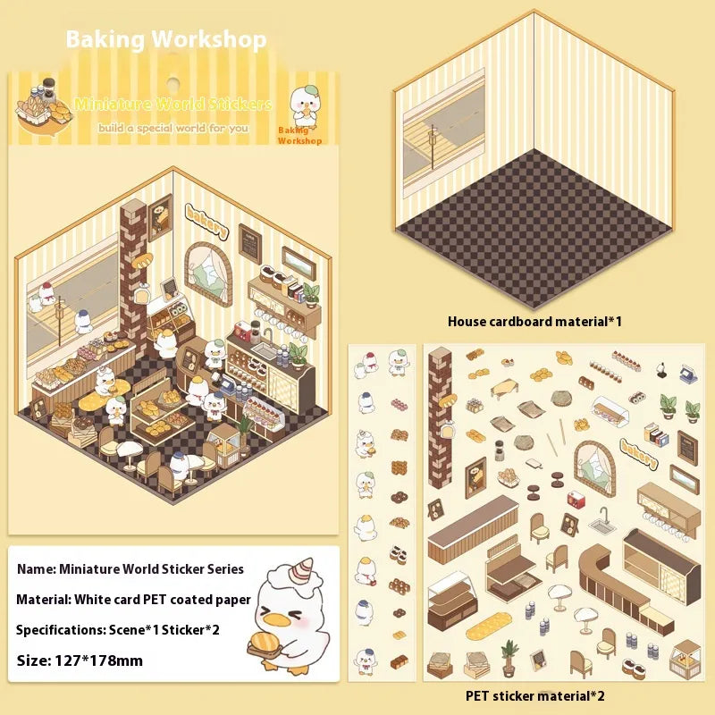 Cut-free Landscaping Scene Stickers Visual 3D Stacked Three-dimensional Cottage WEM Support (www.WEM.support)