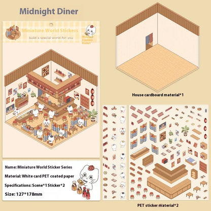 Cut-free Landscaping Scene Stickers Visual 3D Stacked Three-dimensional Cottage WEM Support (www.WEM.support)