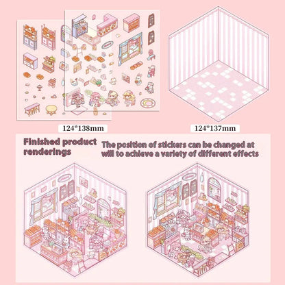 Cut-free Landscaping Scene Stickers Visual 3D Stacked Three-dimensional Cottage WEM Support (www.WEM.support)