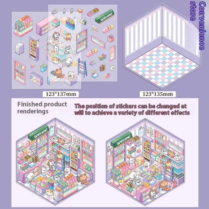 Cut-free Landscaping Scene Stickers Visual 3D Stacked Three-dimensional Cottage WEM Support (www.WEM.support)