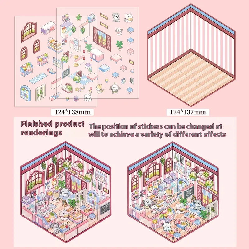 Cut-free Landscaping Scene Stickers Visual 3D Stacked Three-dimensional Cottage WEM Support (www.WEM.support)